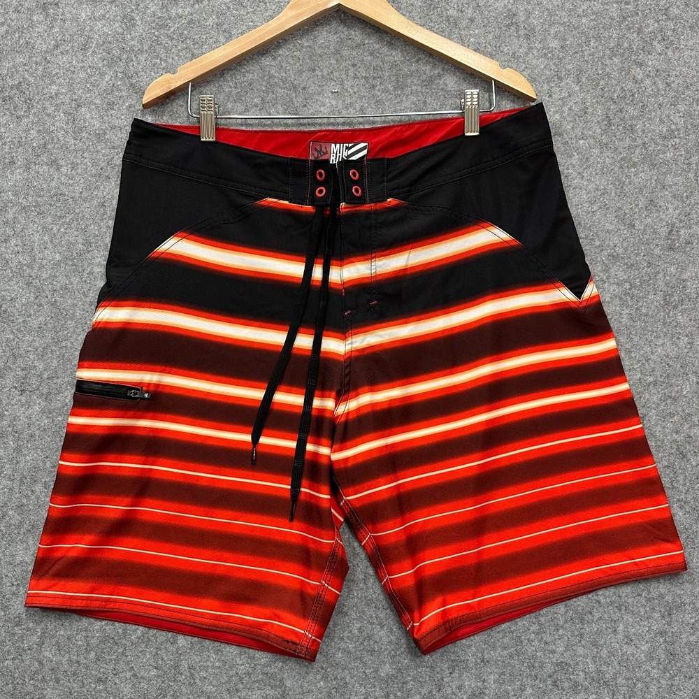 Micros Board Shorts Mens Size 36 NWT Back Red White‎ Stripes Key Loop Surf Swim